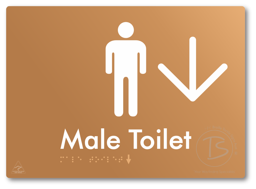 Male Toilet with Large Directional Arrow - Braille Tactile Signs Aust.