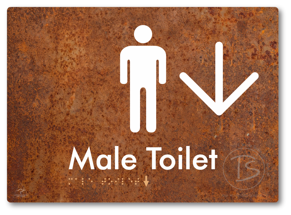 Male Toilet with Large Directional Arrow - Braille Tactile Signs Aust.