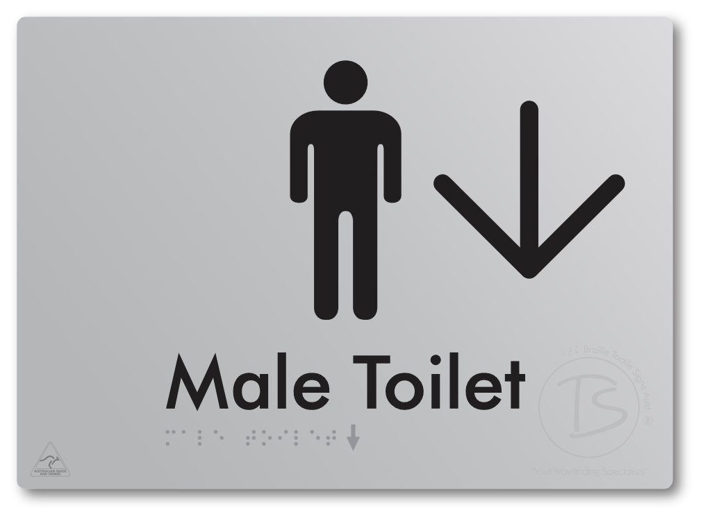 Male Toilet with Large Directional Arrow - Braille Tactile Signs Aust.