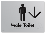 Male Toilet with Large Directional Arrow - Braille Tactile Signs Aust.