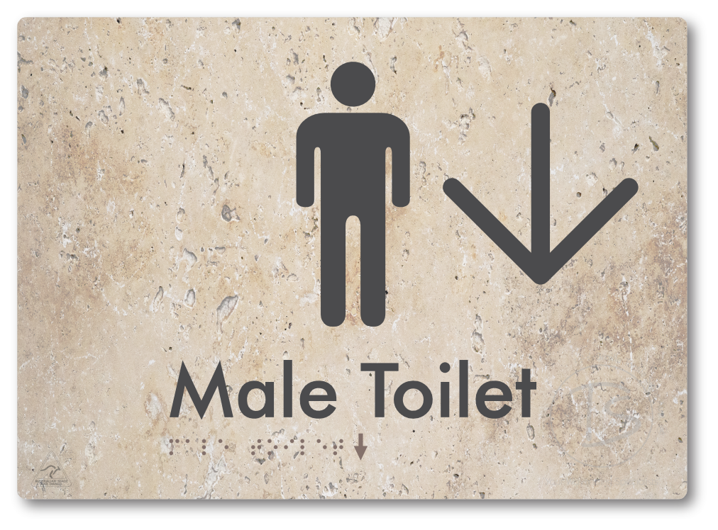 Male Toilet with Large Directional Arrow - Braille Tactile Signs Aust.
