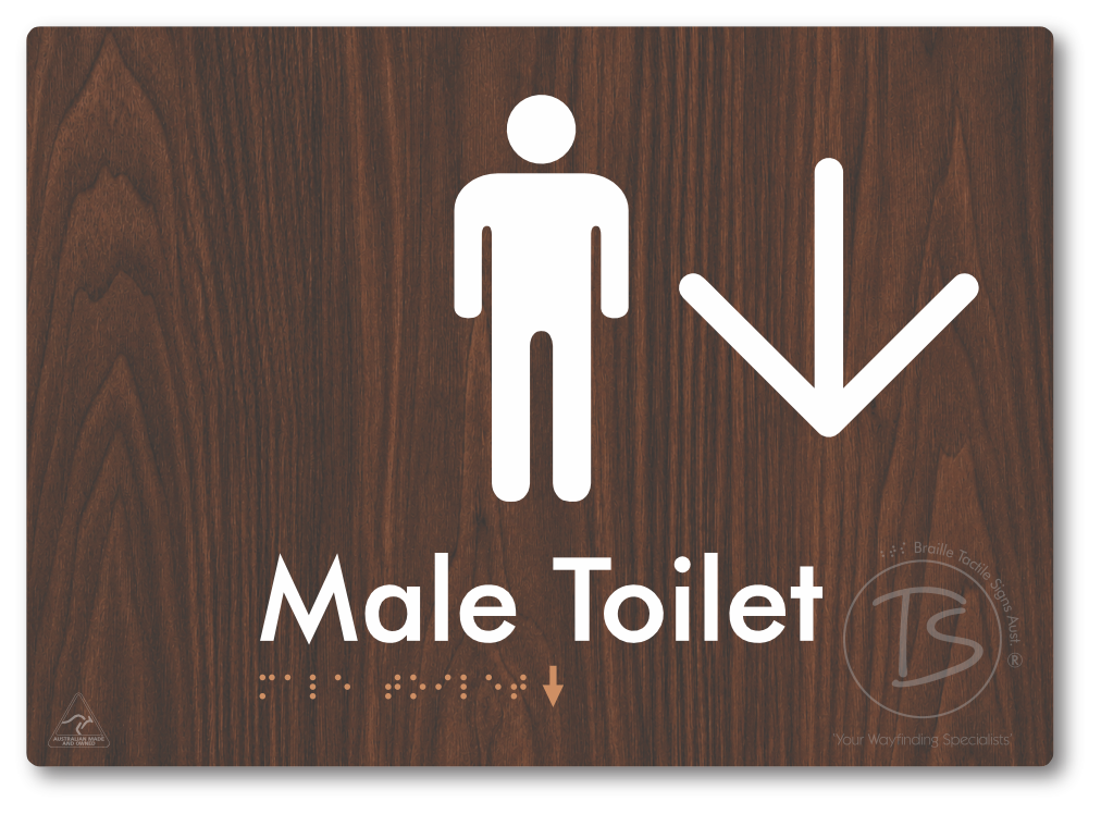 Male Toilet with Large Directional Arrow - Braille Tactile Signs Aust.