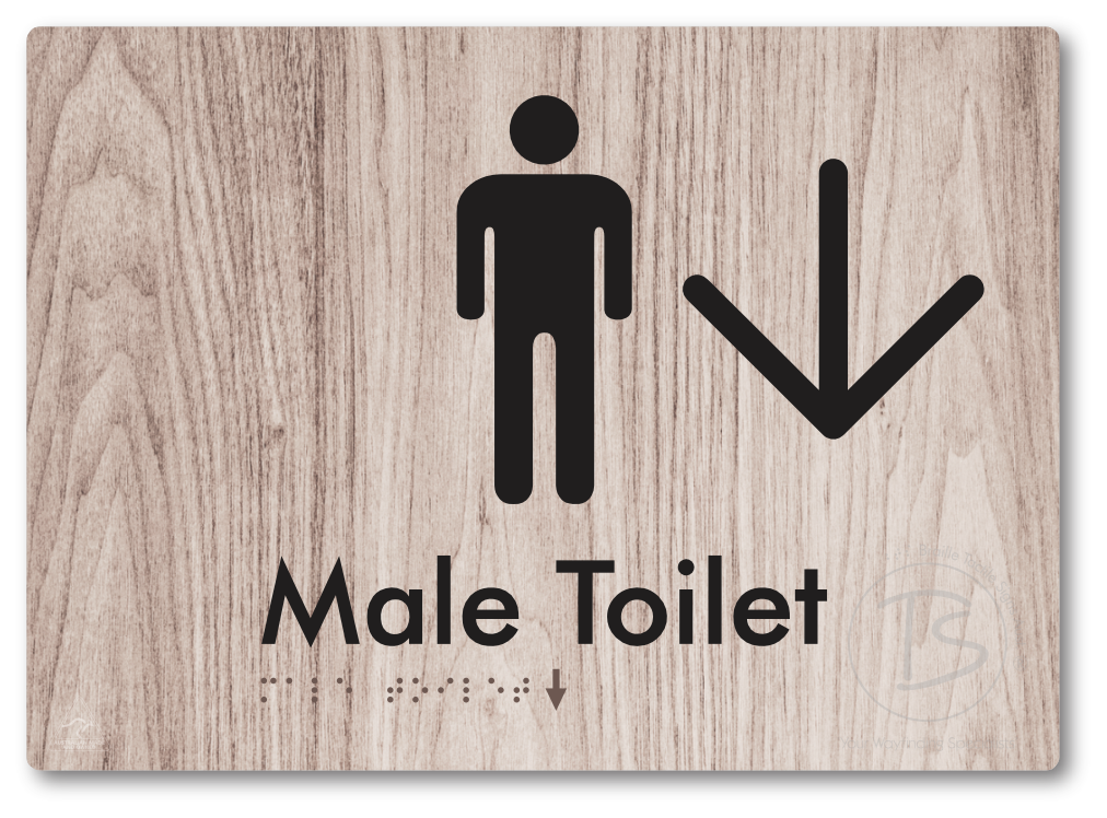 Male Toilet with Large Directional Arrow - Braille Tactile Signs Aust.