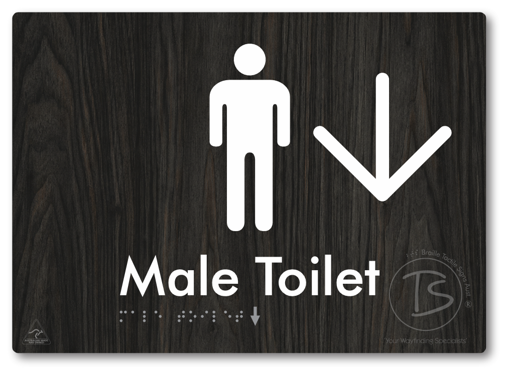 Male Toilet with Large Directional Arrow - Braille Tactile Signs Aust.