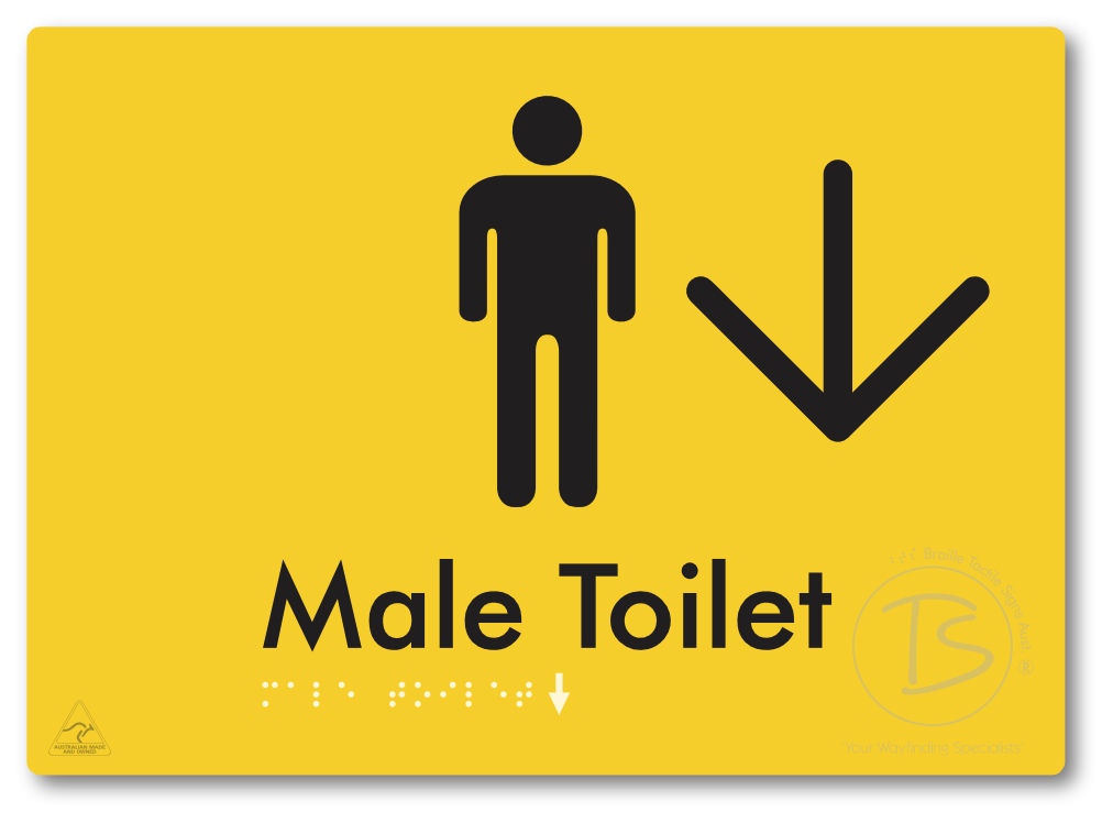 Male Toilet with Large Directional Arrow - Braille Tactile Signs Aust.