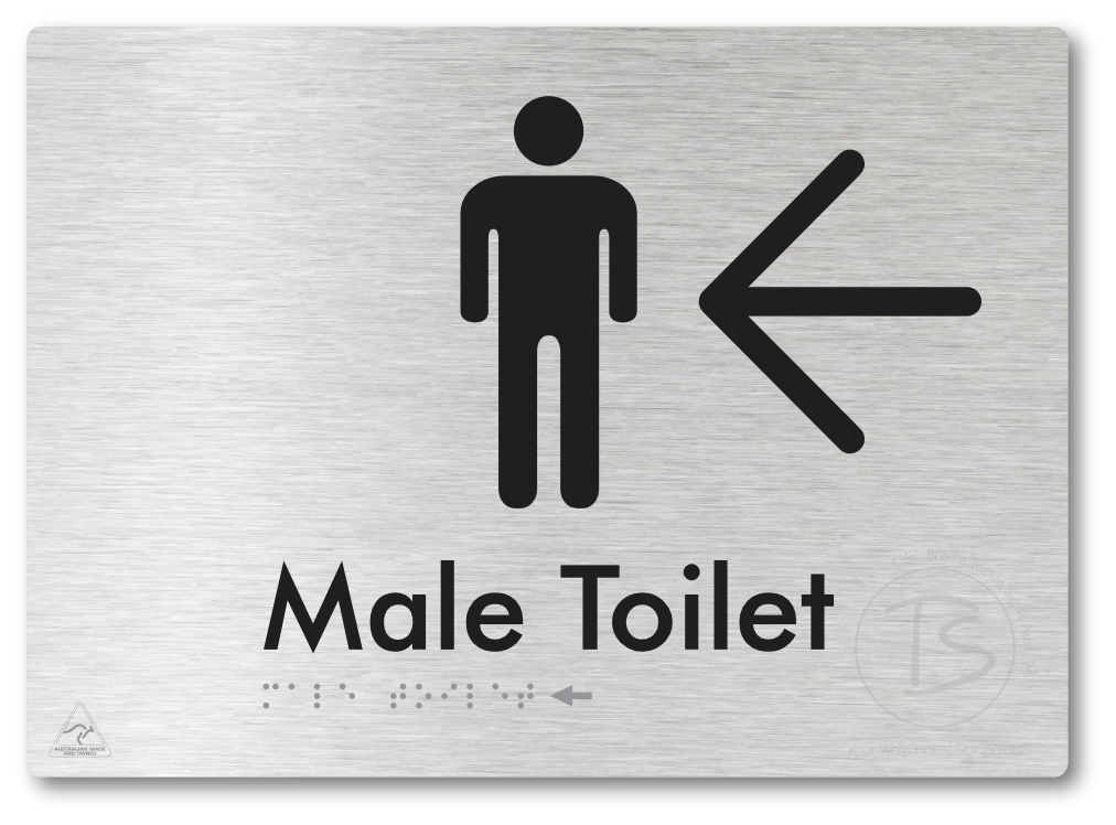 Male Toilet with Large Directional Arrow - Braille Tactile Signs Aust.