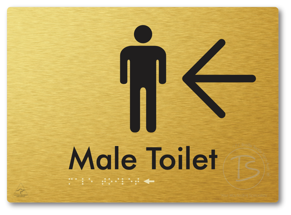 Male Toilet with Large Directional Arrow - Braille Tactile Signs Aust.