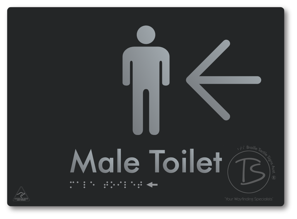 Male Toilet with Large Directional Arrow - Braille Tactile Signs Aust.