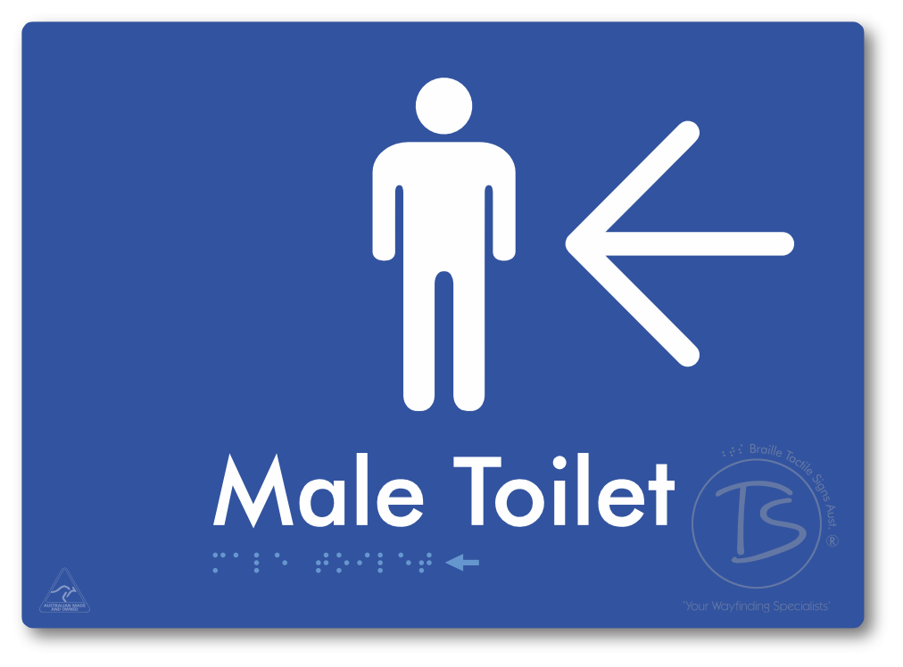 Male Toilet with Large Directional Arrow - Braille Tactile Signs Aust.
