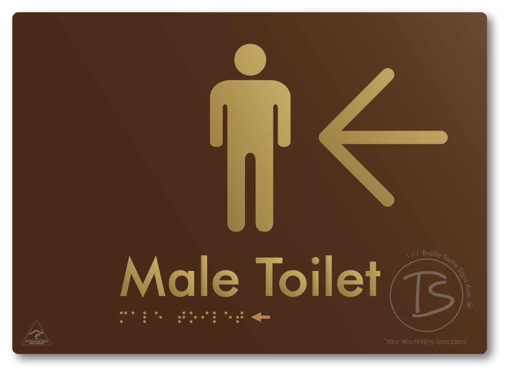Male Toilet with Large Directional Arrow - Braille Tactile Signs Aust.