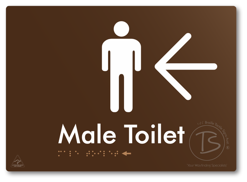 Male Toilet with Large Directional Arrow - Braille Tactile Signs Aust.