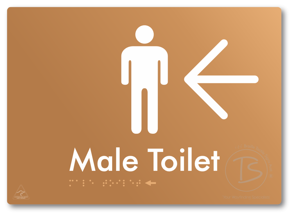 Male Toilet with Large Directional Arrow - Braille Tactile Signs Aust.