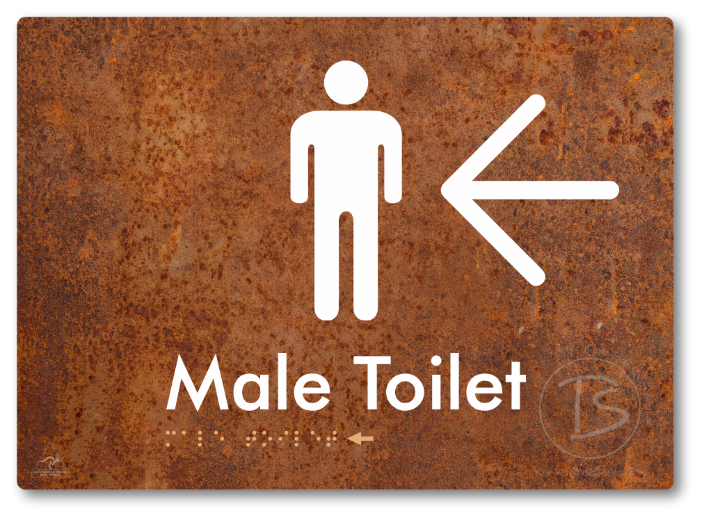 Male Toilet with Large Directional Arrow - Braille Tactile Signs Aust.