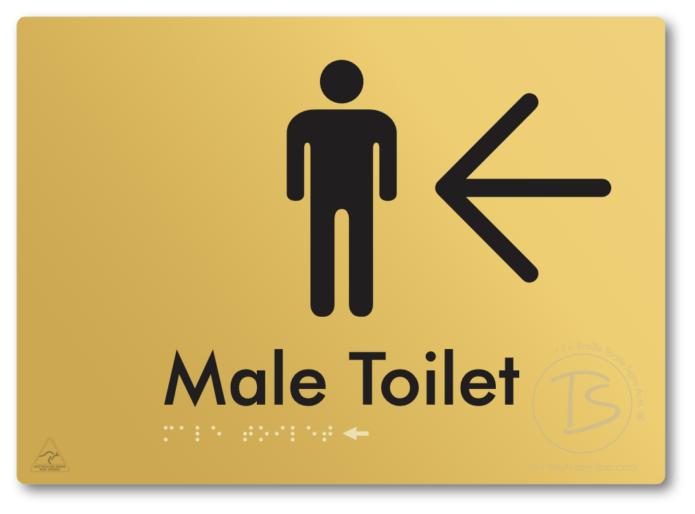Male Toilet with Large Directional Arrow - Braille Tactile Signs Aust.