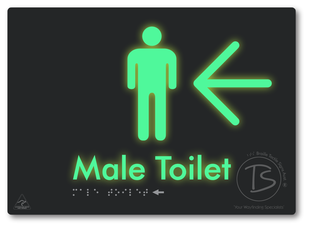 Male Toilet with Large Directional Arrow - Braille Tactile Signs Aust.