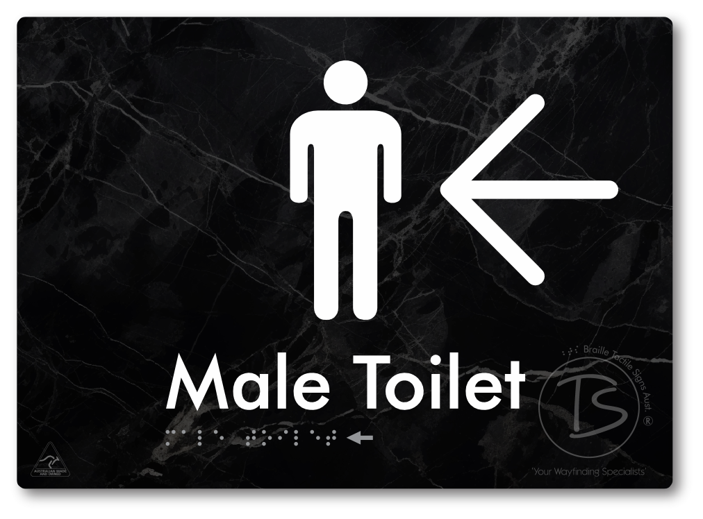 Male Toilet with Large Directional Arrow - Braille Tactile Signs Aust.