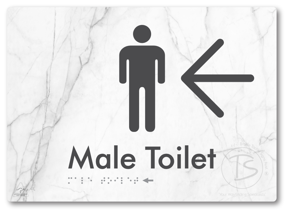 Male Toilet with Large Directional Arrow - Braille Tactile Signs Aust.
