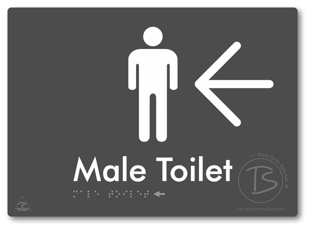 Male Toilet with Large Directional Arrow - Braille Tactile Signs Aust.