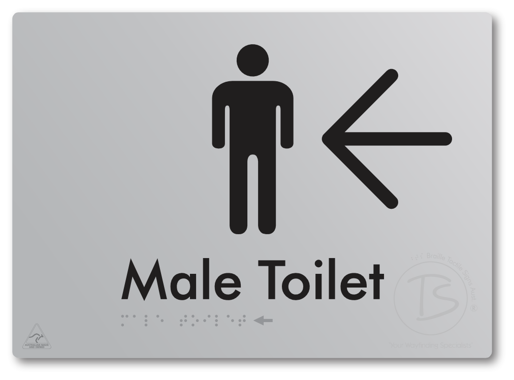 Male Toilet with Large Directional Arrow - Braille Tactile Signs Aust.