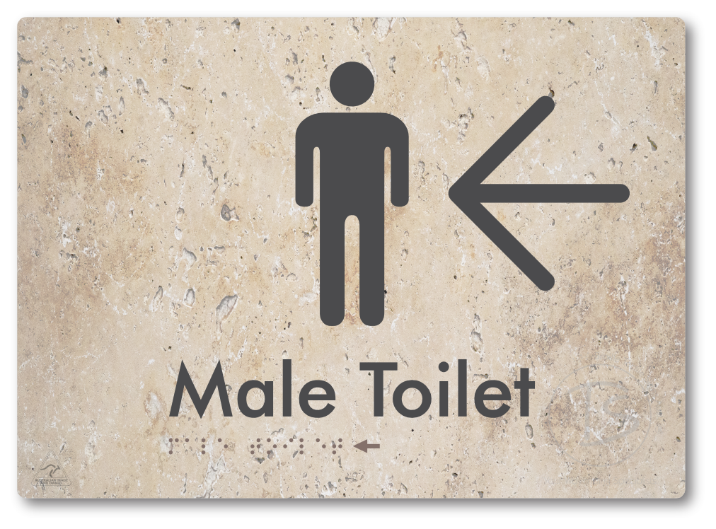 Male Toilet with Large Directional Arrow - Braille Tactile Signs Aust.