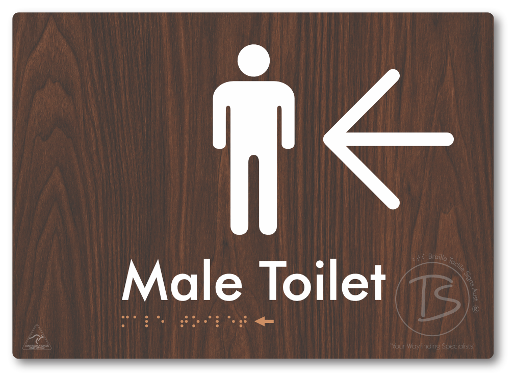 Male Toilet with Large Directional Arrow - Braille Tactile Signs Aust.