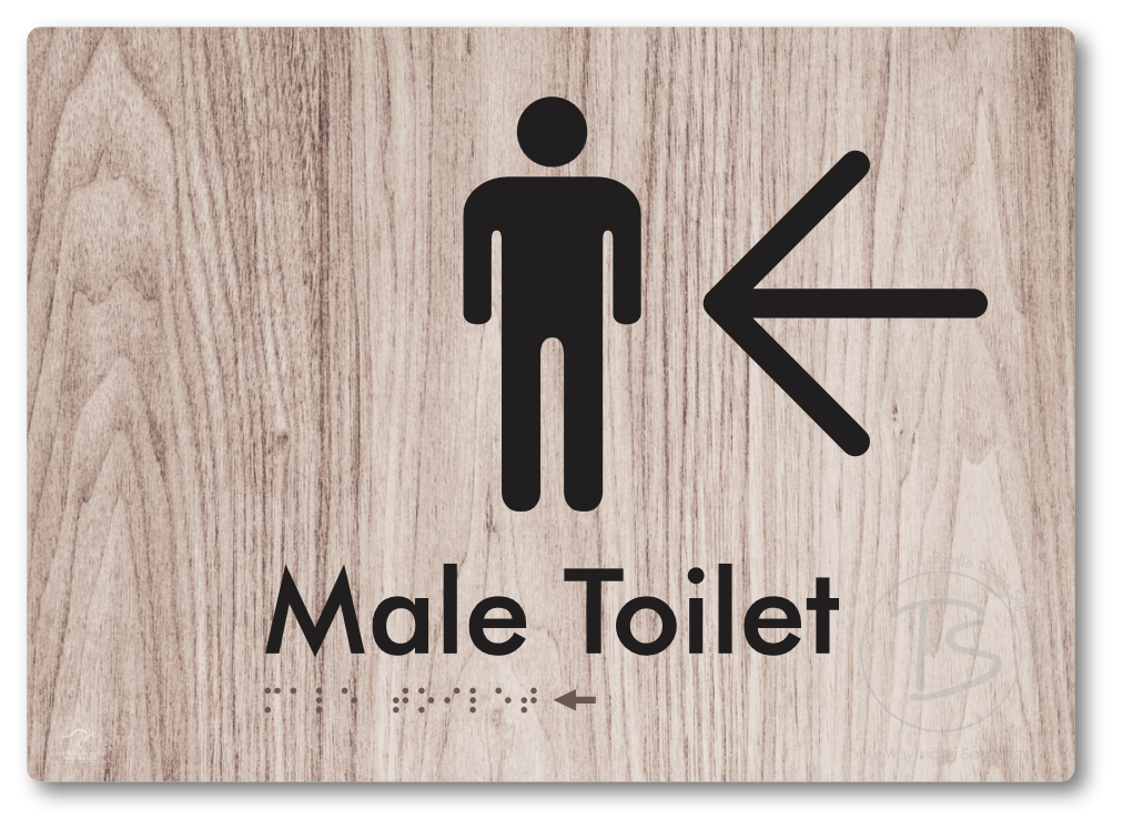 Male Toilet with Large Directional Arrow - Braille Tactile Signs Aust.