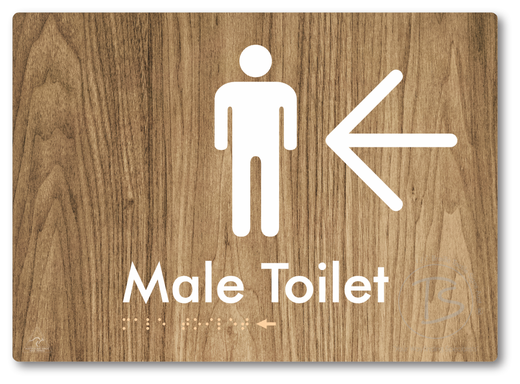 Male Toilet with Large Directional Arrow - Braille Tactile Signs Aust.