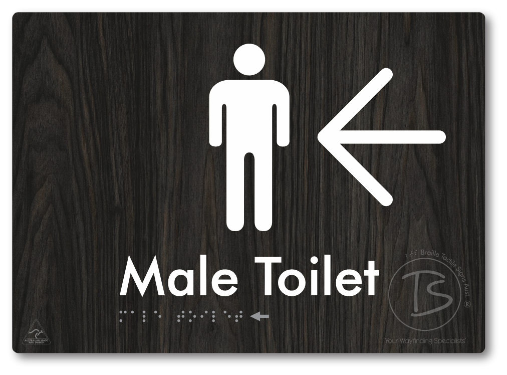 Male Toilet with Large Directional Arrow - Braille Tactile Signs Aust.