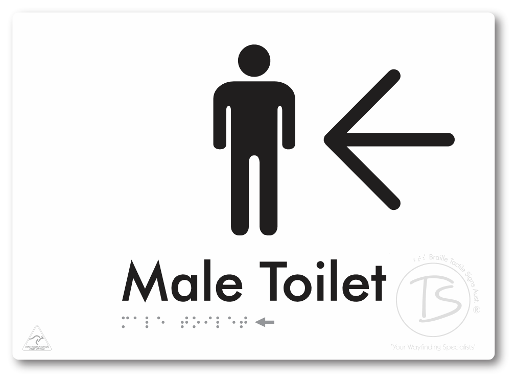 Male Toilet with Large Directional Arrow - Braille Tactile Signs Aust.