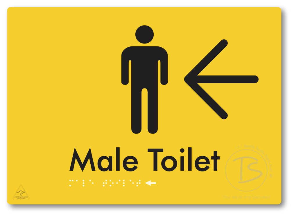 Male Toilet with Large Directional Arrow - Braille Tactile Signs Aust.