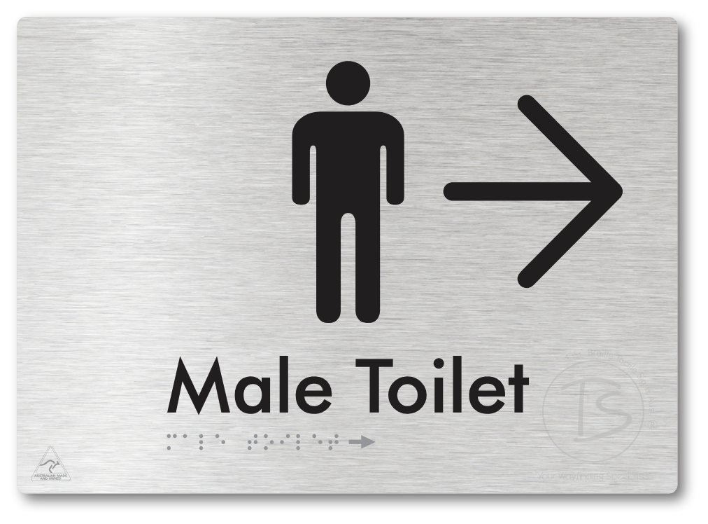 Male Toilet with Large Directional Arrow - Braille Tactile Signs Aust.