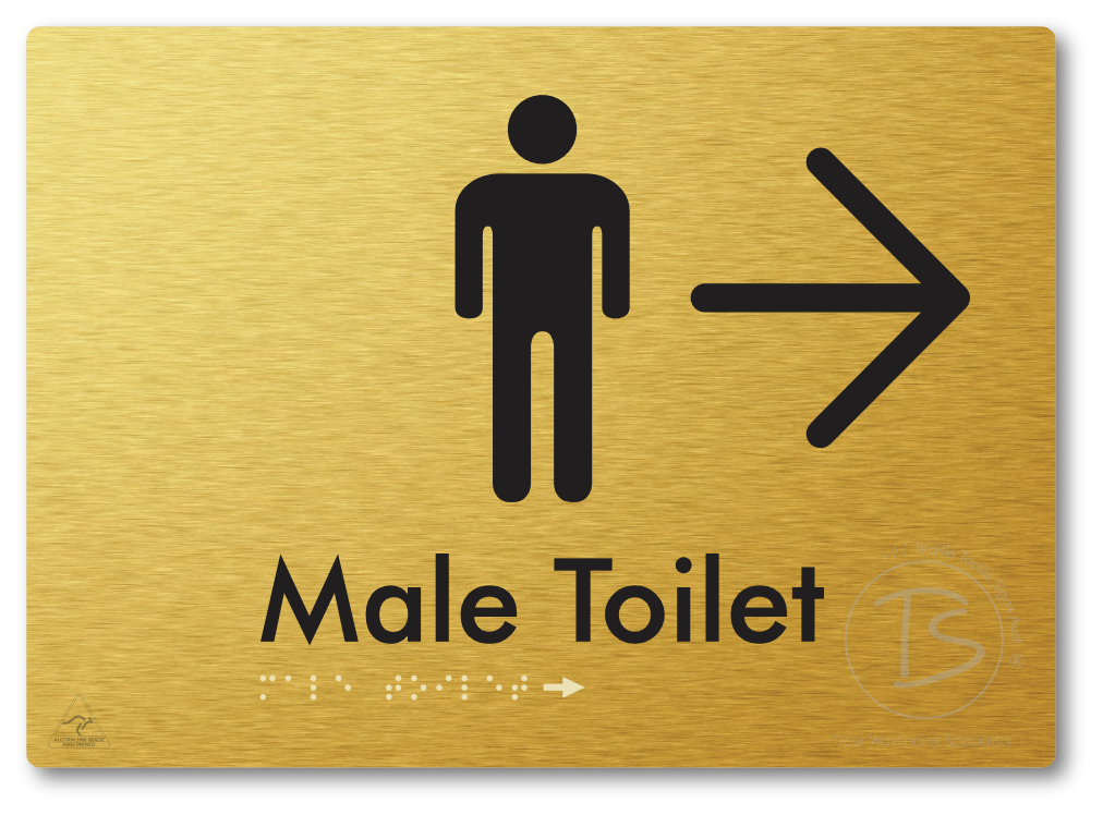 Male Toilet with Large Directional Arrow - Braille Tactile Signs Aust.
