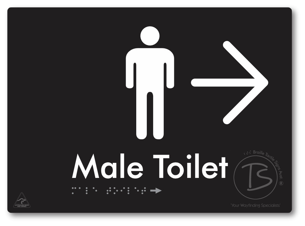 Male Toilet with Large Directional Arrow - Braille Tactile Signs Aust.