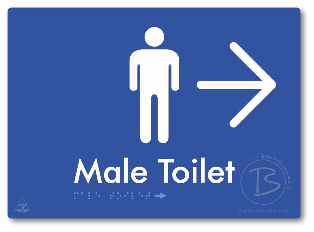 Male Toilet with Large Directional Arrow - Braille Tactile Signs Aust.