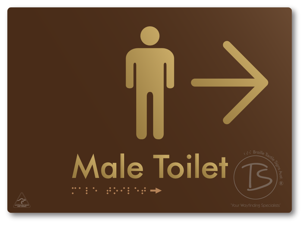 Male Toilet with Large Directional Arrow - Braille Tactile Signs Aust.