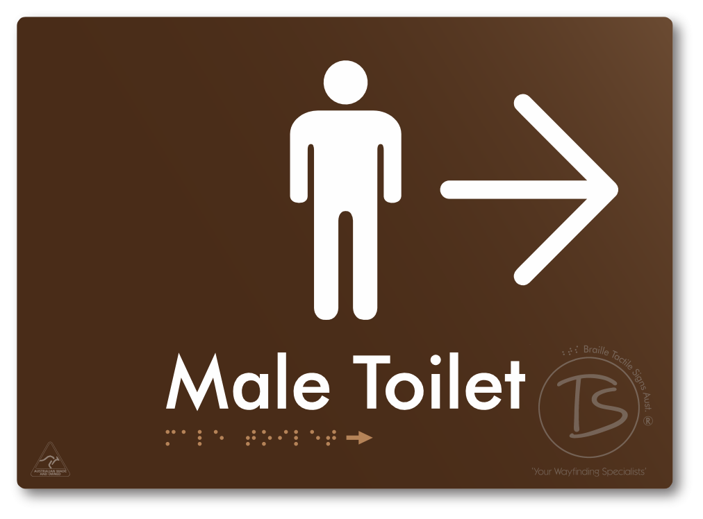 Male Toilet with Large Directional Arrow - Braille Tactile Signs Aust.