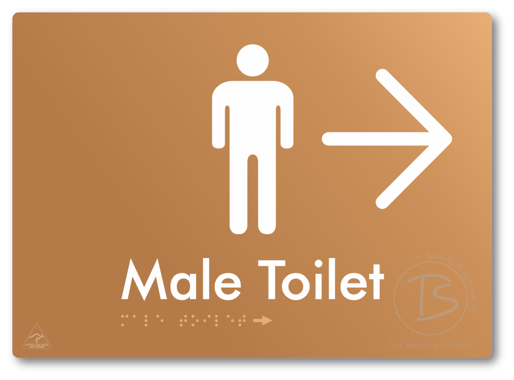 Male Toilet with Large Directional Arrow - Braille Tactile Signs Aust.