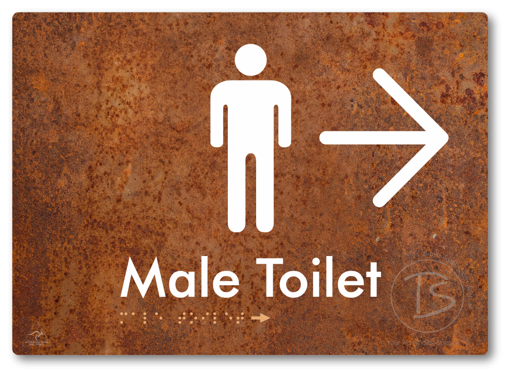 Male Toilet with Large Directional Arrow - Braille Tactile Signs Aust.