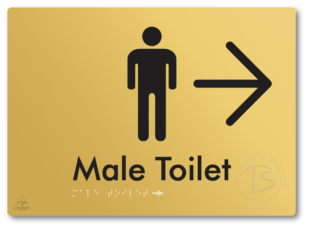 Male Toilet with Large Directional Arrow - Braille Tactile Signs Aust.