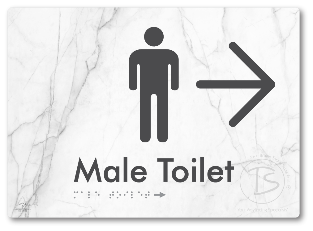 Male Toilet with Large Directional Arrow - Braille Tactile Signs Aust.