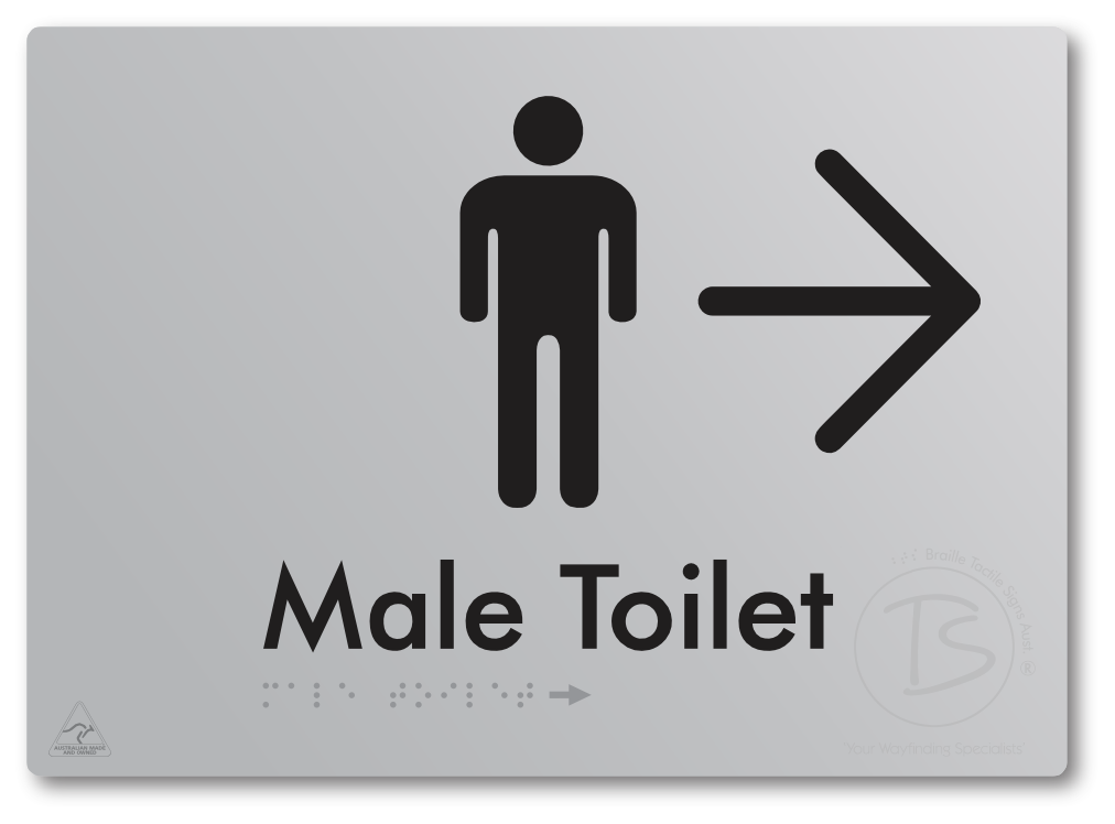 Male Toilet with Large Directional Arrow - Braille Tactile Signs Aust.