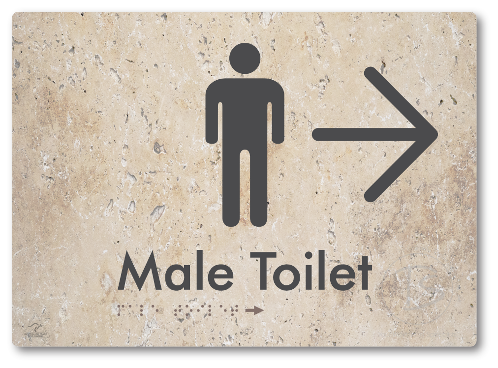 Male Toilet with Large Directional Arrow - Braille Tactile Signs Aust.