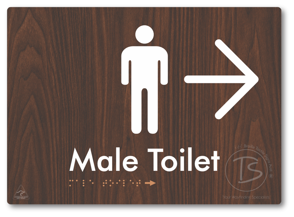 Male Toilet with Large Directional Arrow - Braille Tactile Signs Aust.