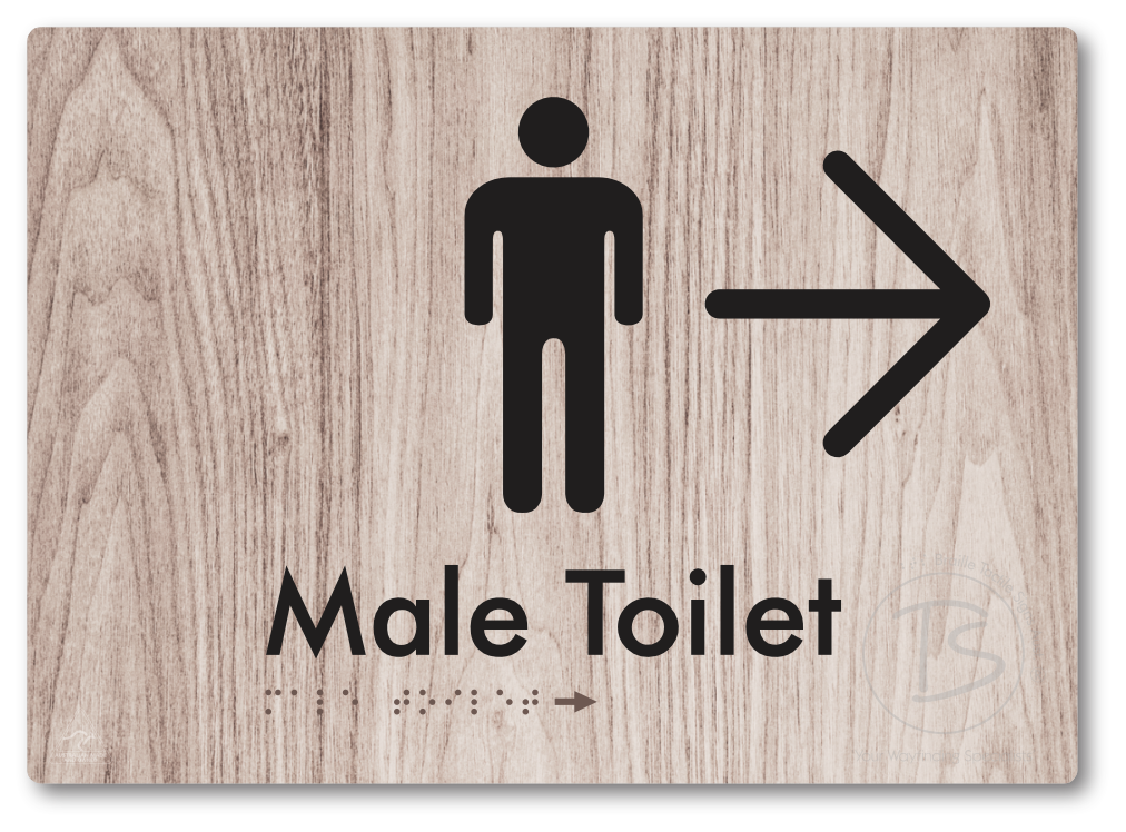Male Toilet with Large Directional Arrow - Braille Tactile Signs Aust.
