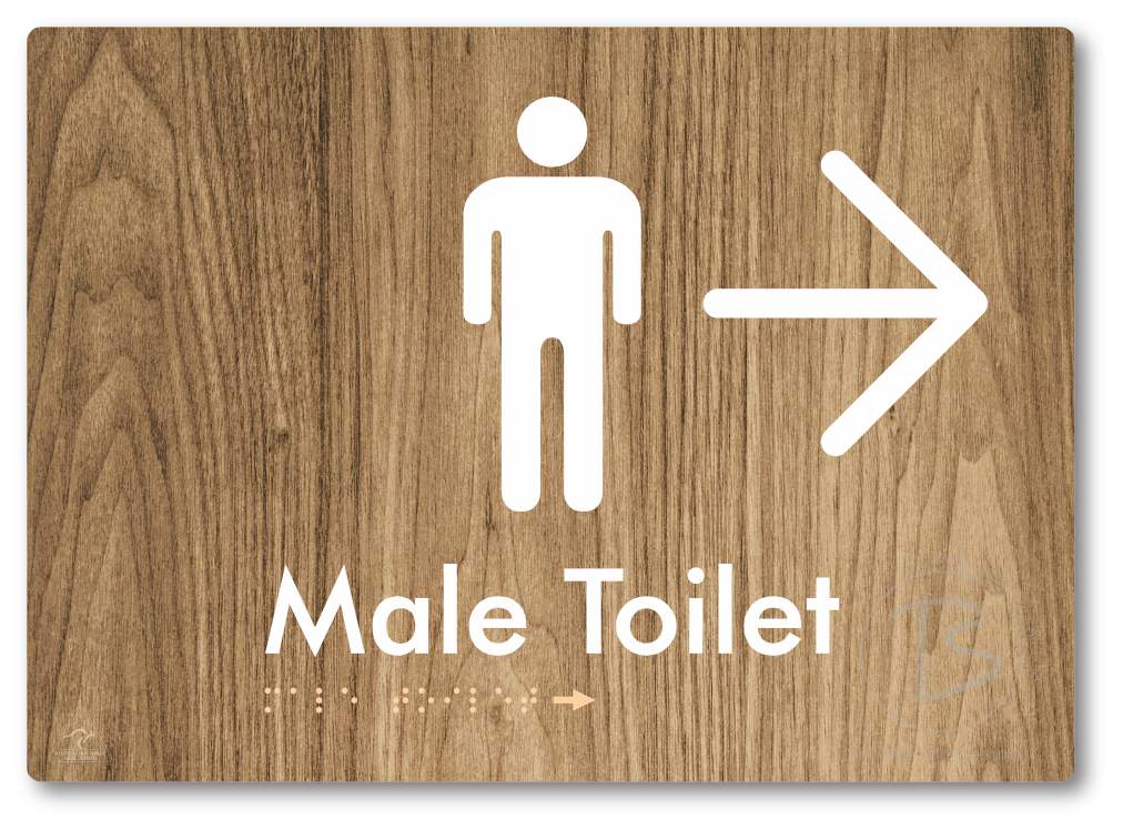Male Toilet with Large Directional Arrow - Braille Tactile Signs Aust.