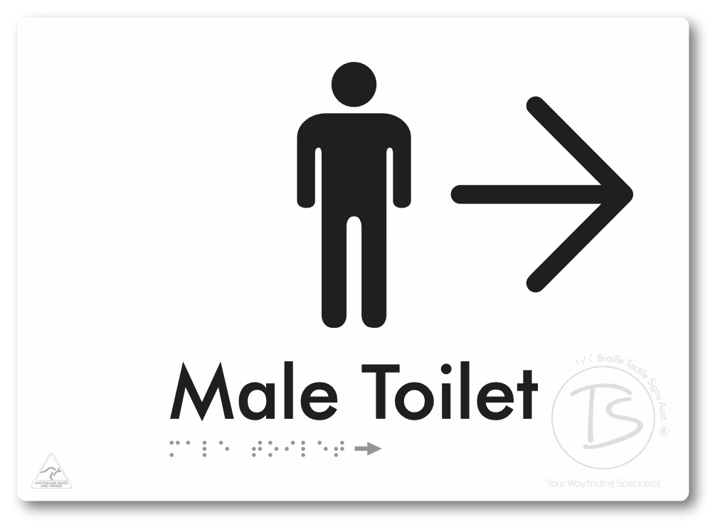 Male Toilet with Large Directional Arrow - Braille Tactile Signs Aust.