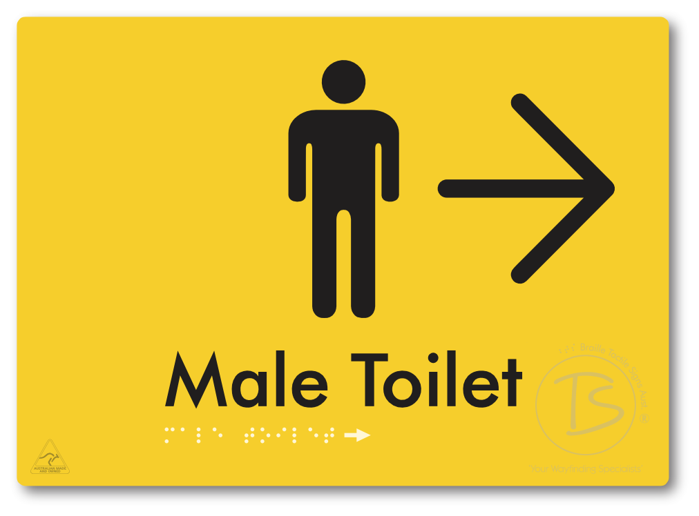 Male Toilet with Large Directional Arrow - Braille Tactile Signs Aust.