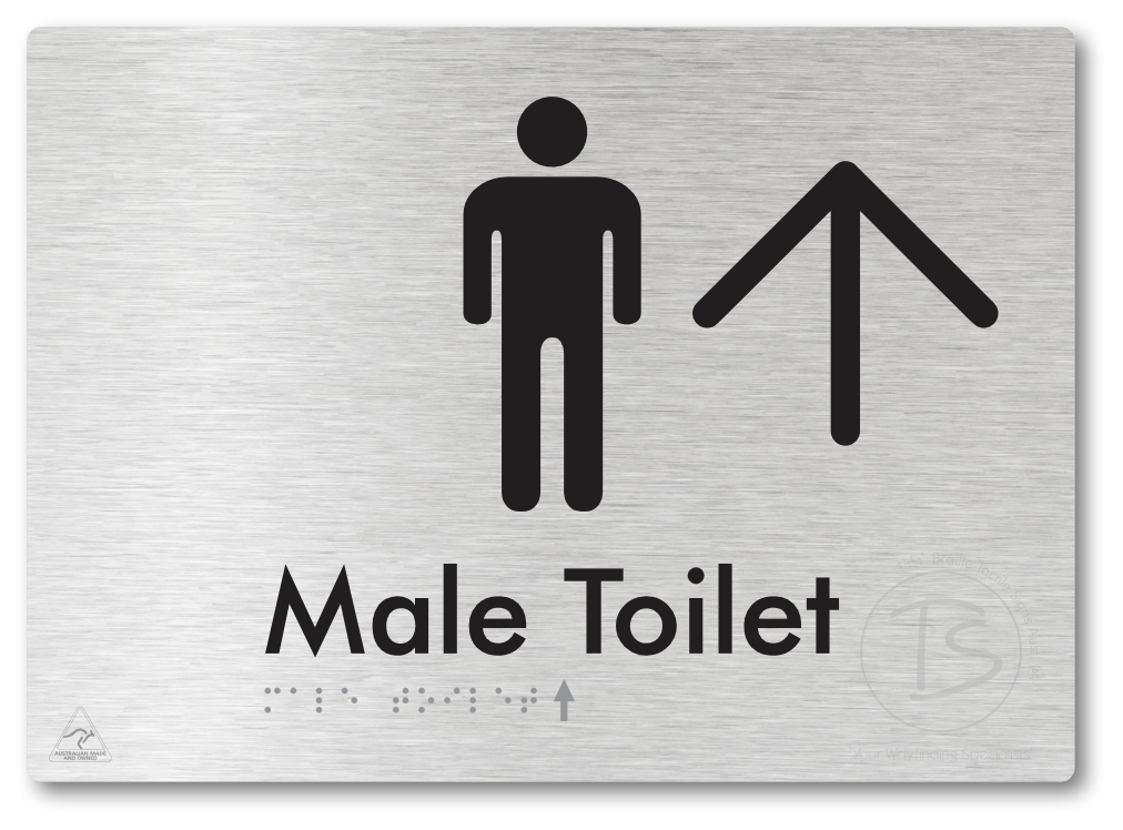 Male Toilet with Large Directional Arrow - Braille Tactile Signs Aust.