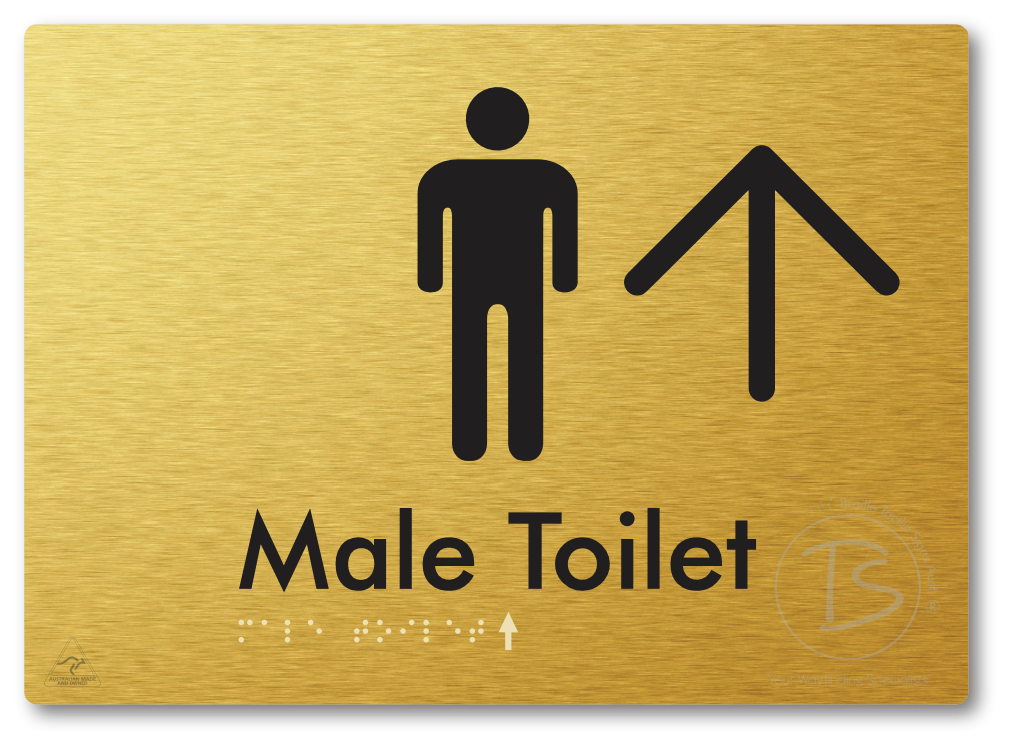 Male Toilet with Large Directional Arrow - Braille Tactile Signs Aust.