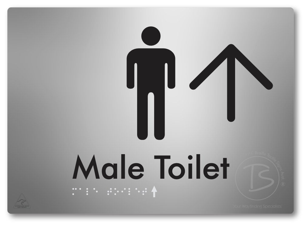 Male Toilet with Large Directional Arrow - Braille Tactile Signs Aust.